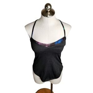 Lululemon Roll Out Tank Heathered Black Petal Pop Multi Black Women's Size 4